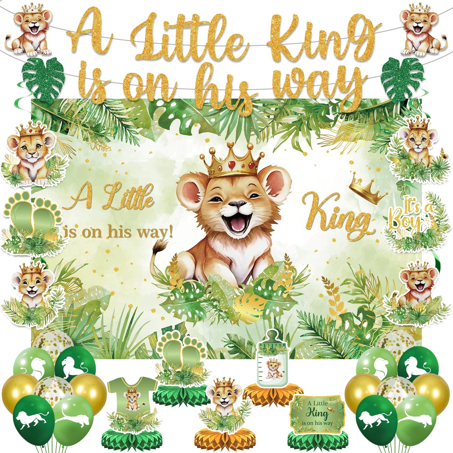LUUFILx Lion Baby Shower Decorations – A Little King on His Way Banner & Safari Party Supplies