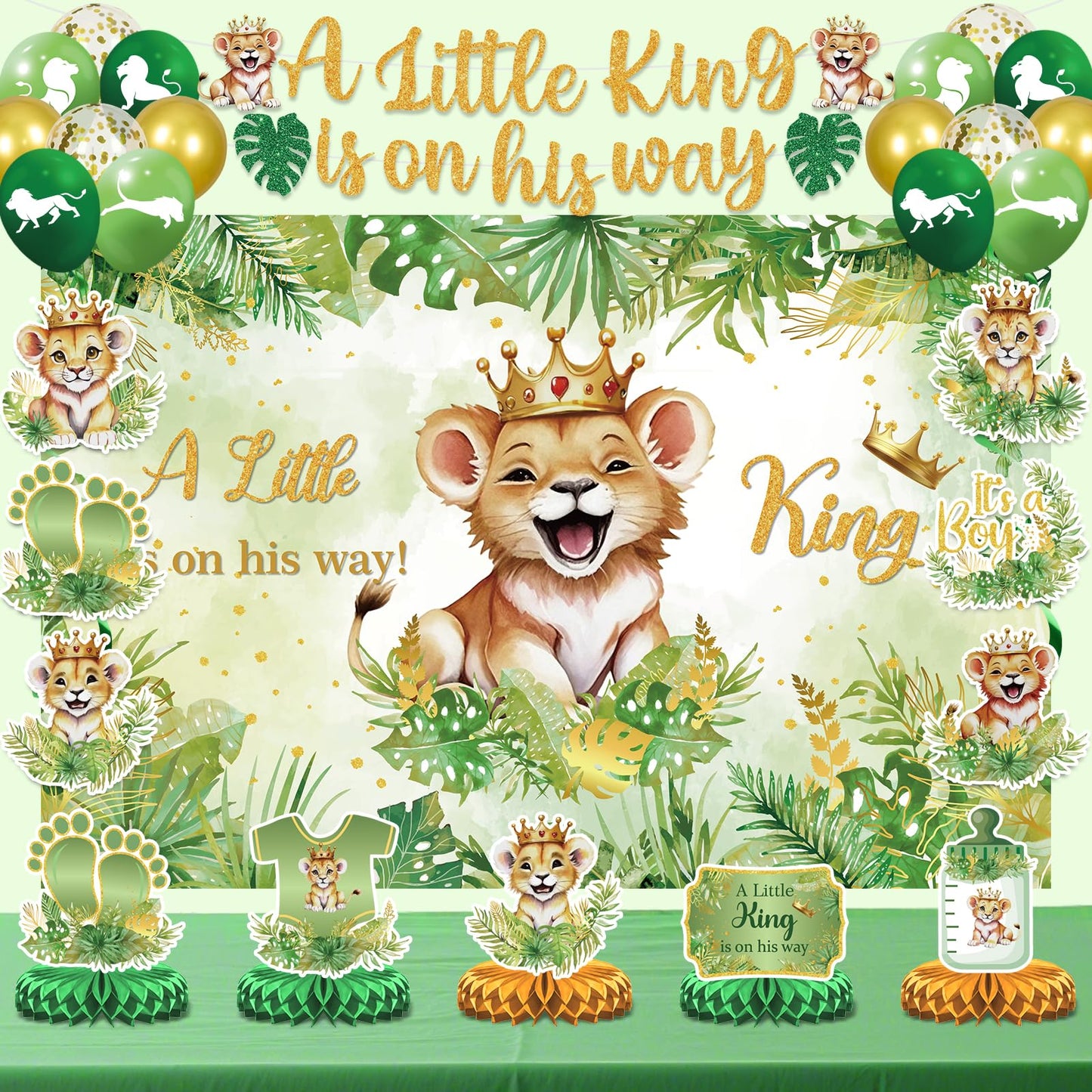 LUUFILx Lion Baby Shower Decorations – A Little King on His Way Banner & Safari Party Supplies