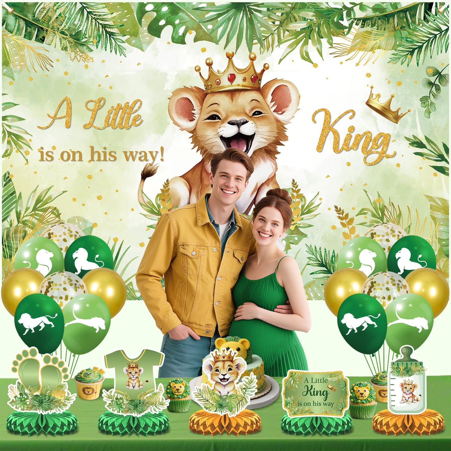 LUUFILx Lion Baby Shower Decorations – A Little King on His Way Banner & Safari Party Supplies