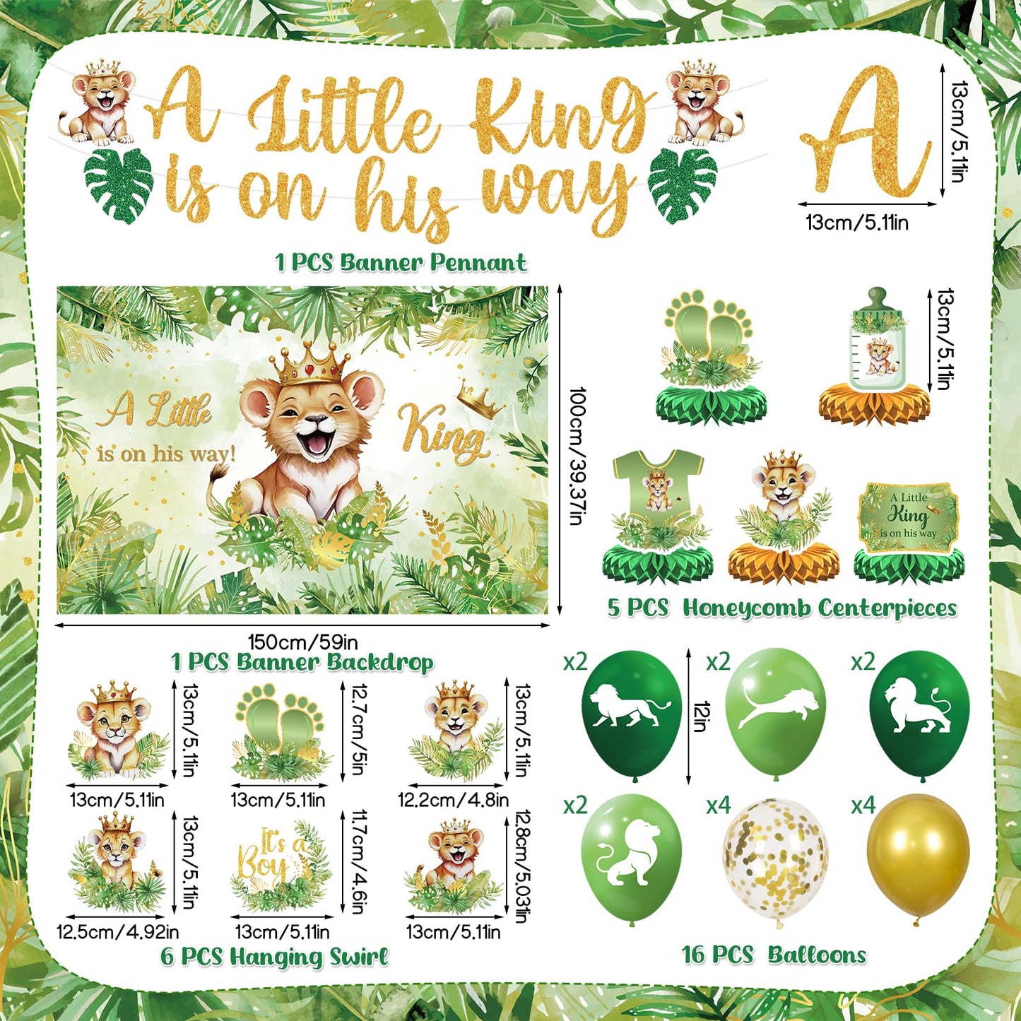 LUUFILx Lion Baby Shower Decorations – A Little King on His Way Banner & Safari Party Supplies