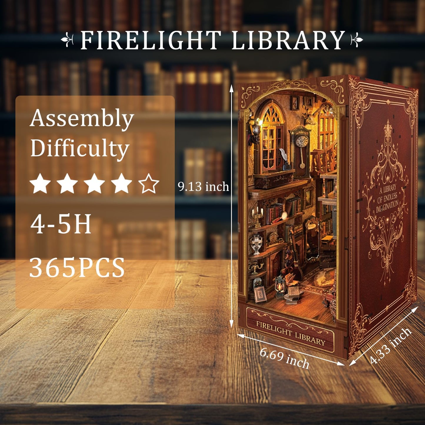 Luuwik Firelight Library Book Nook – DIY Miniature Shelf Decor