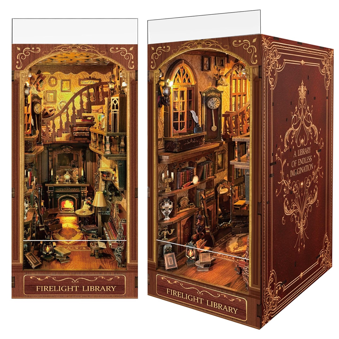 Luuwik Firelight Library Book Nook – DIY Miniature Shelf Decor