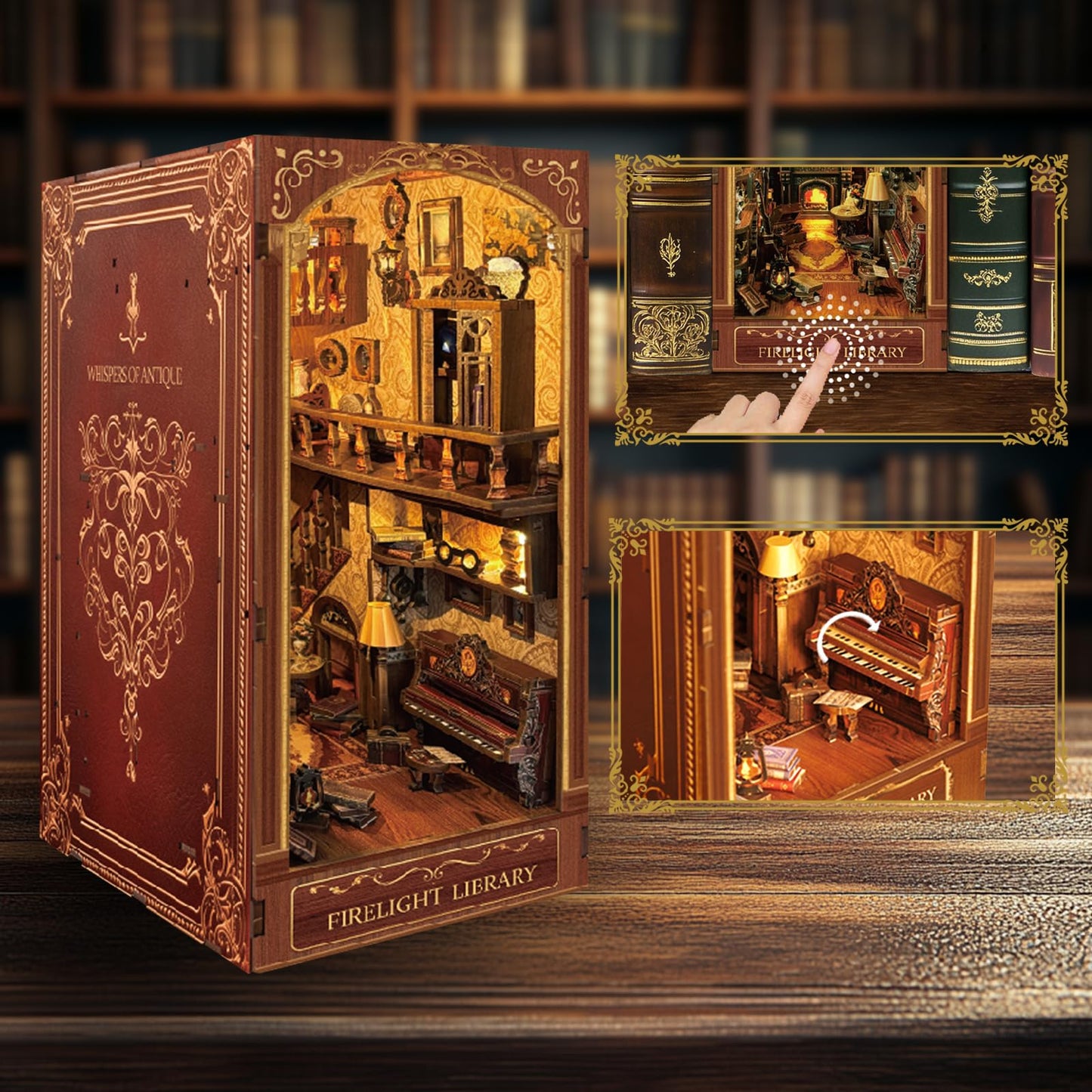Luuwik Firelight Library Book Nook – DIY Miniature Shelf Decor