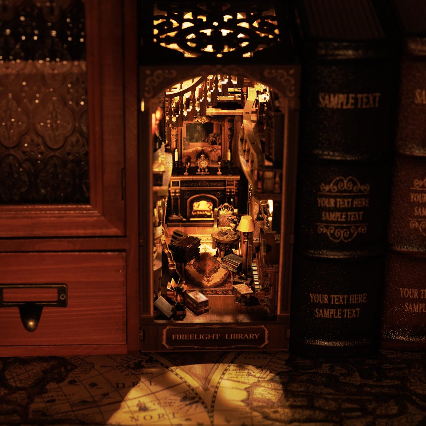 Luuwik Firelight Library Book Nook – DIY Miniature Shelf Decor