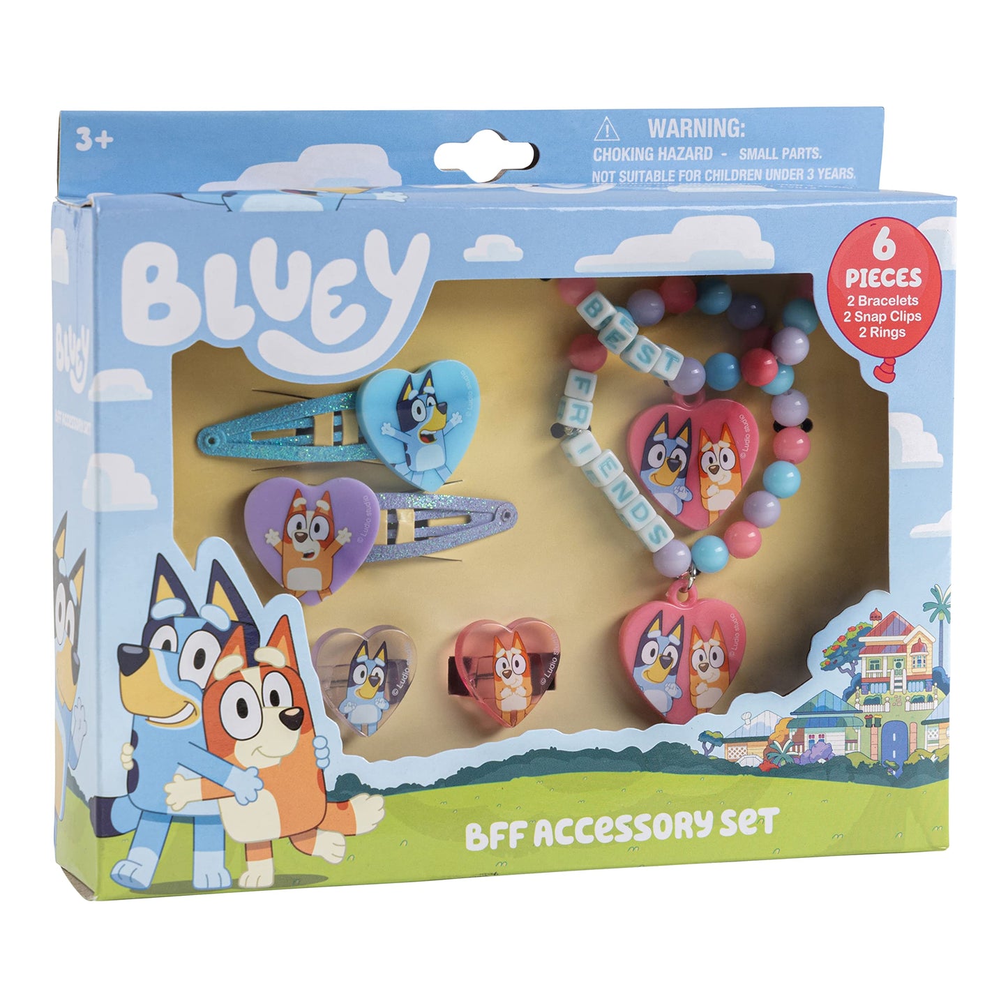 LUV HER Bluey Girls BFF 6-Piece Toy Jewelry Box Set | Rings, Bead Bracelets & Hair Clips