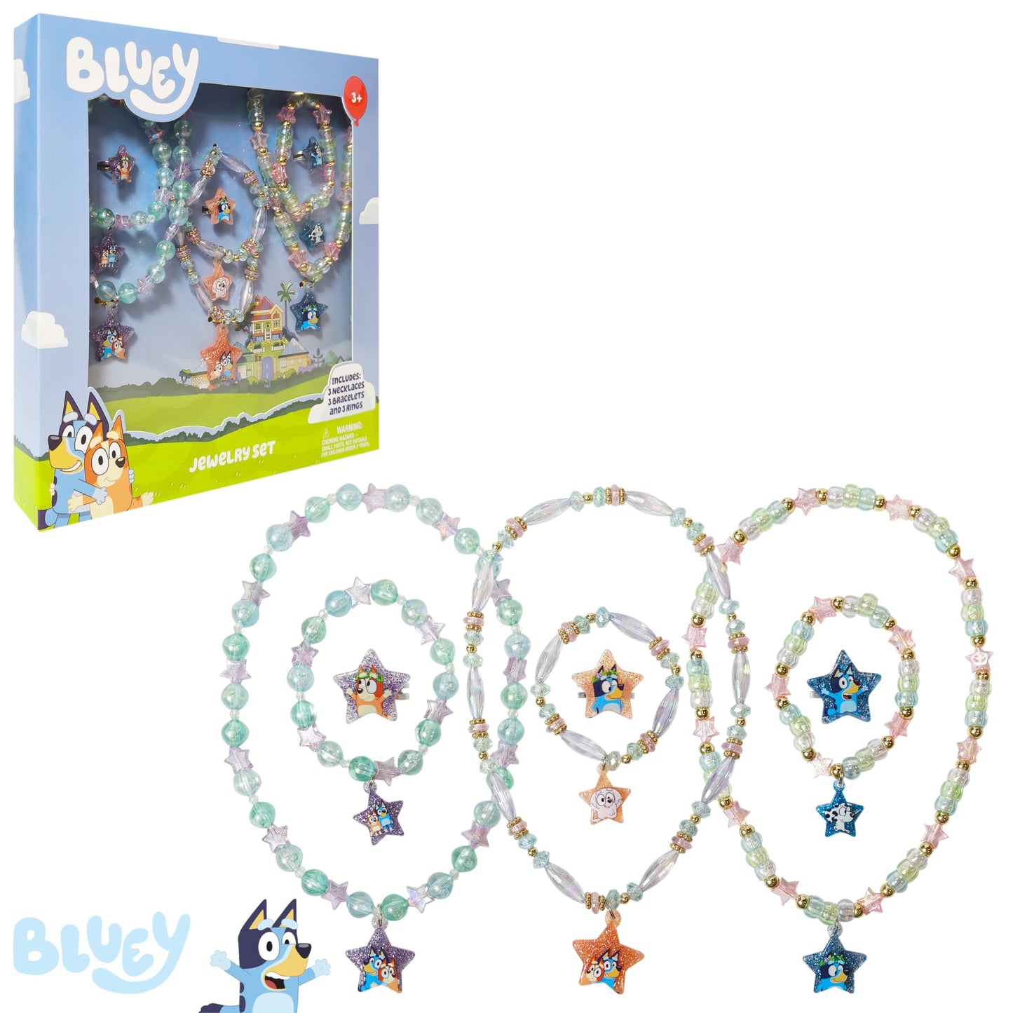 LUV HER Bluey Girls Jewelry Set — 9-Piece Dress-Up Toy Box (Ages 3+)