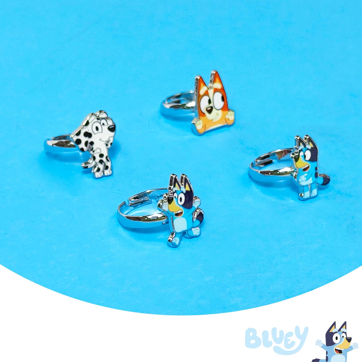 LUV HER Bluey Kids Rings – 4-Piece Adjustable Set for Girls 3+ (Licensed Character Jewelry)