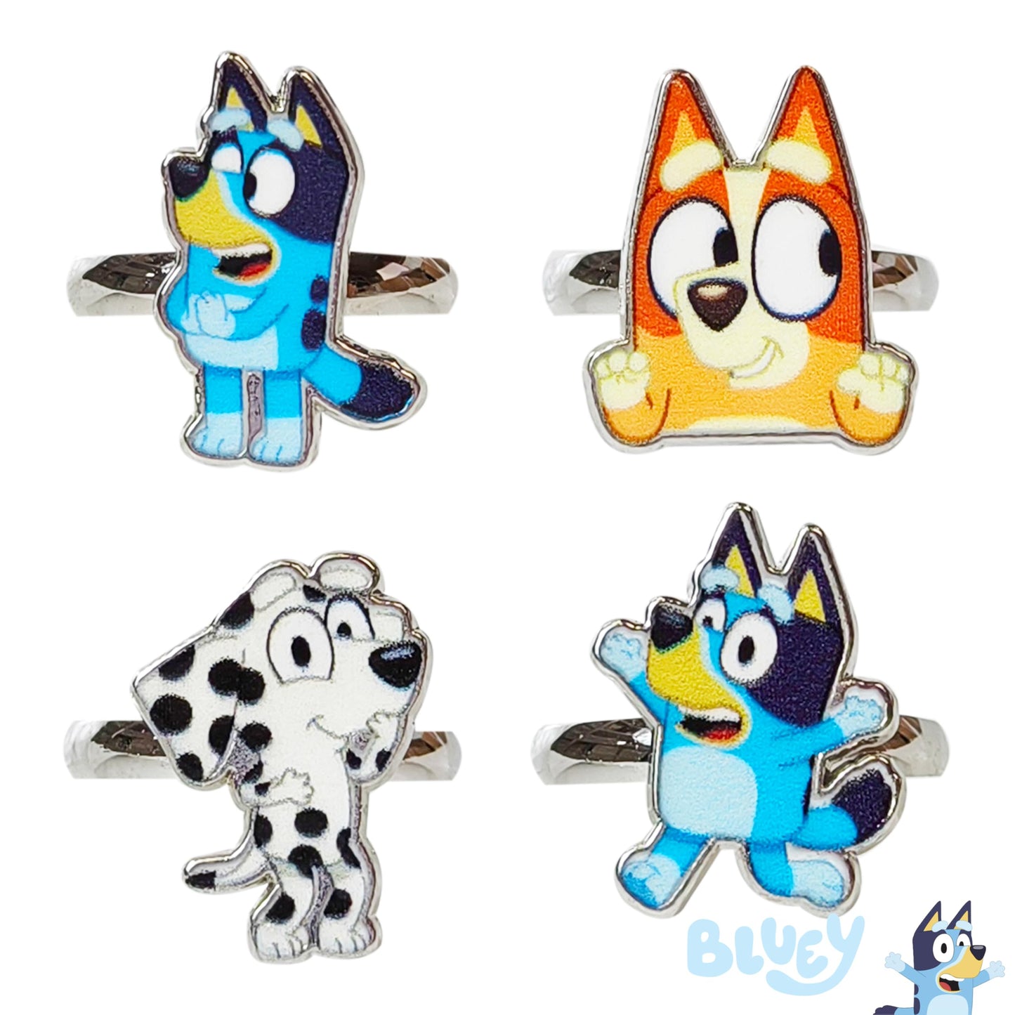 LUV HER Bluey Kids Rings – 4-Piece Adjustable Set for Girls 3+ (Licensed Character Jewelry)