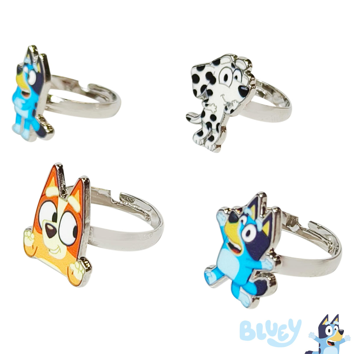 LUV HER Bluey Kids Rings – 4-Piece Adjustable Set for Girls 3+ (Licensed Character Jewelry)