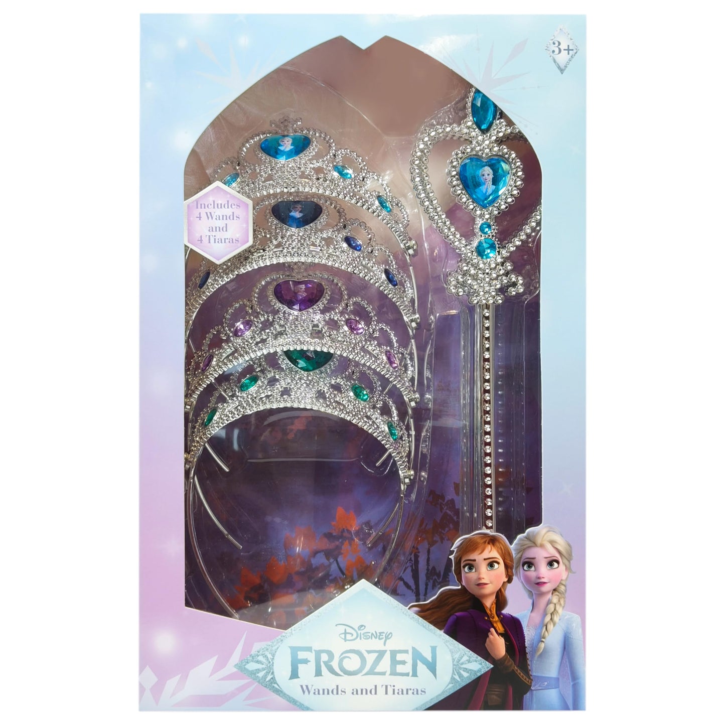 LUV HER Frozen-Themed Princess Crown & Wand Set – 8 Pack (4 Tiaras, 4 Wands) ICY Blue & Silver