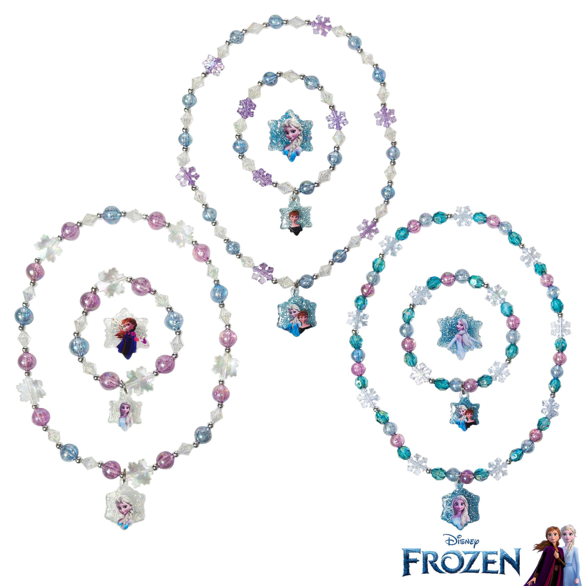 LUV HER Frozen Girls Jewelry Set — 9-Piece Dress-Up Box with Bead Necklaces, Bracelets, and Rings | Ages 3+