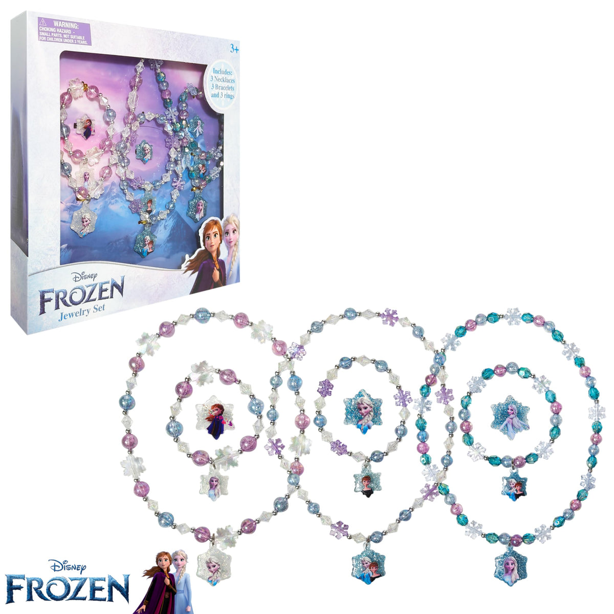 LUV HER Frozen Girls Jewelry Set — 9-Piece Dress-Up Box with Bead Necklaces, Bracelets, and Rings | Ages 3+