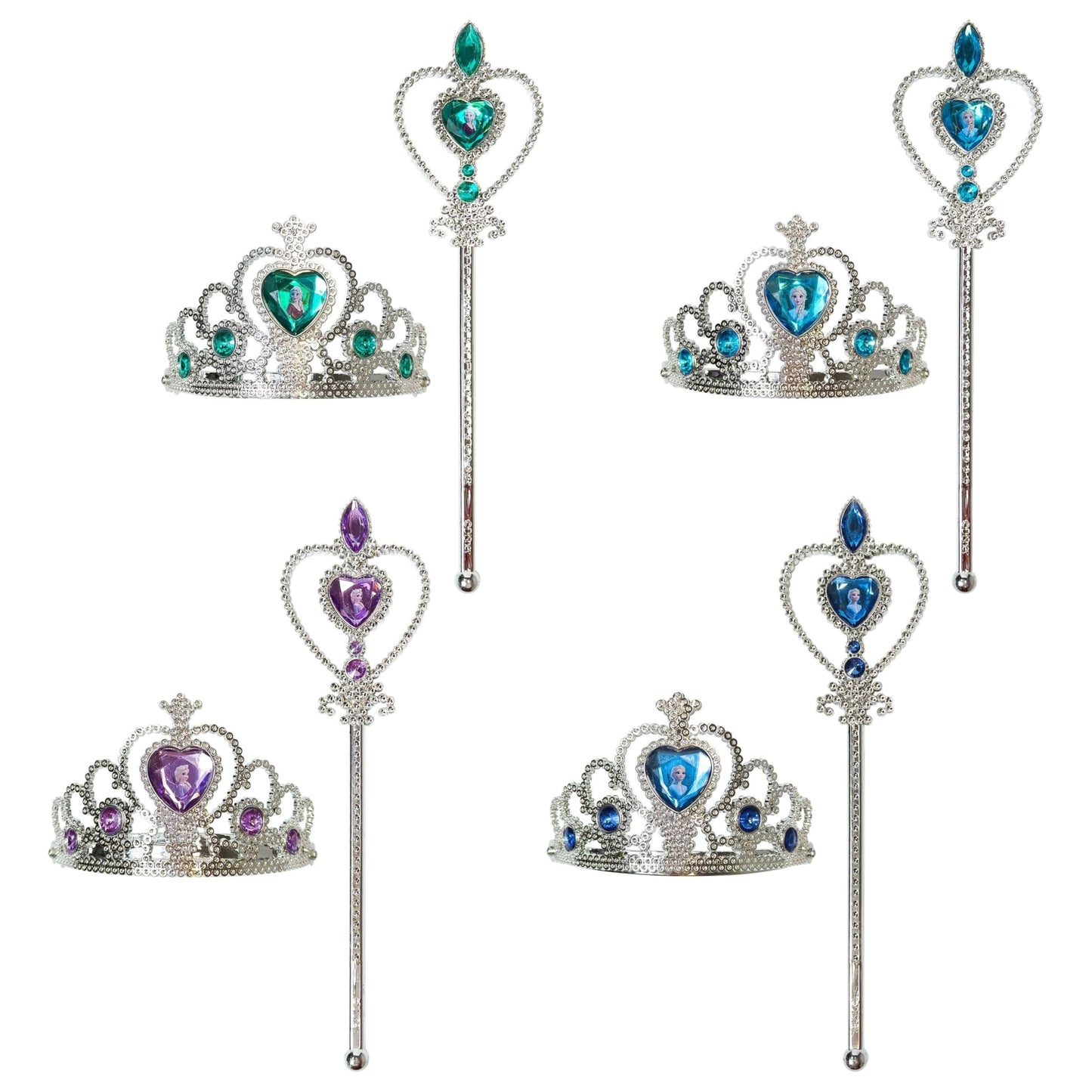 LUV HER Frozen-Themed Princess Crown & Wand Set – 8 Pack (4 Tiaras, 4 Wands) ICY Blue & Silver