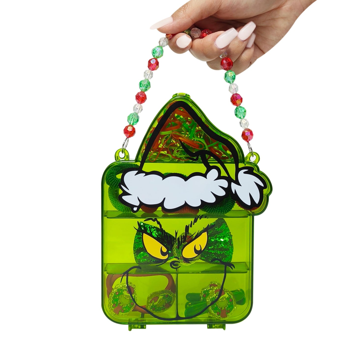 LUV HER Grinch Hair Accessories Gift Set - Licensed Case, Clips, Bow for Girls