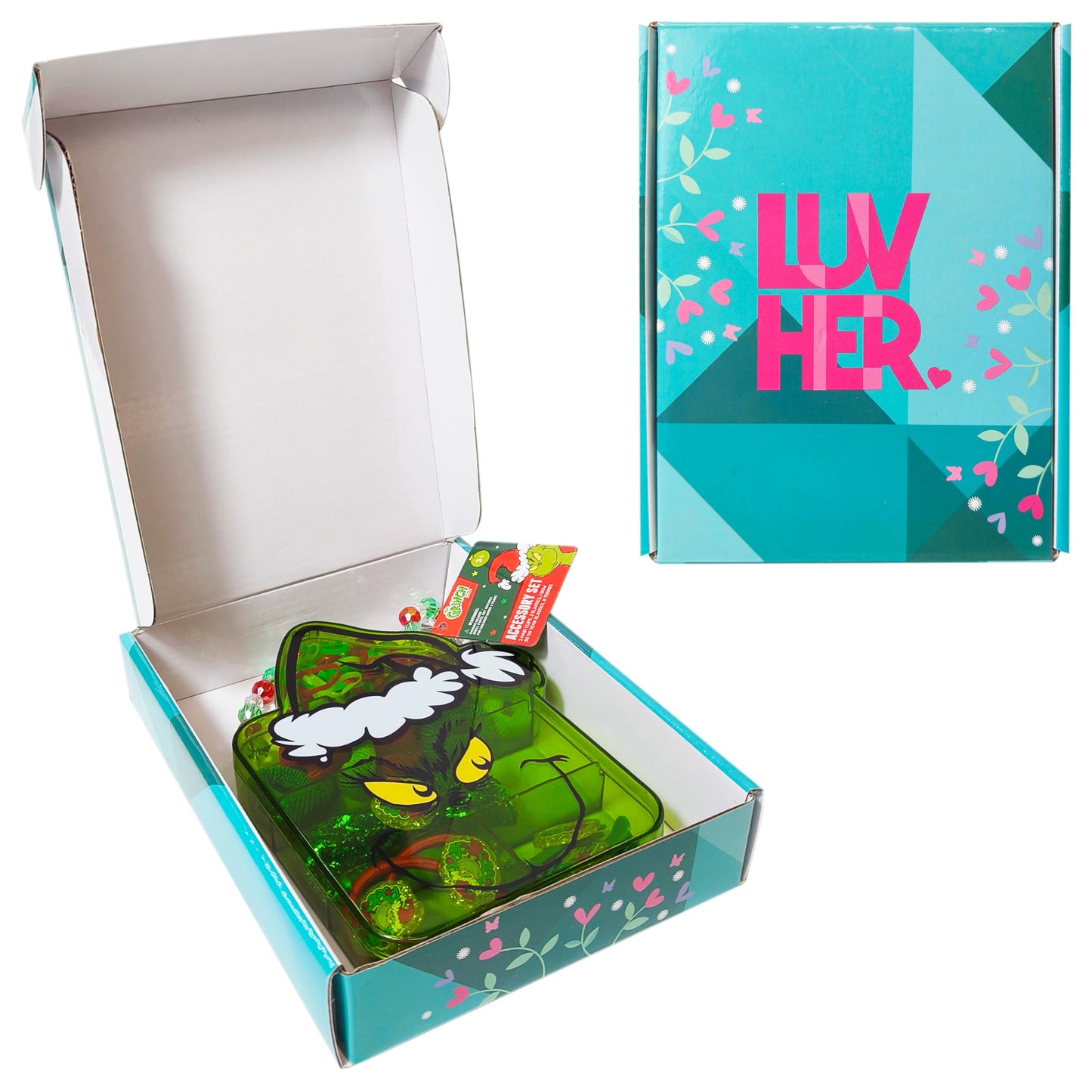 LUV HER Grinch Hair Accessories Gift Set - Licensed Case, Clips, Bow for Girls