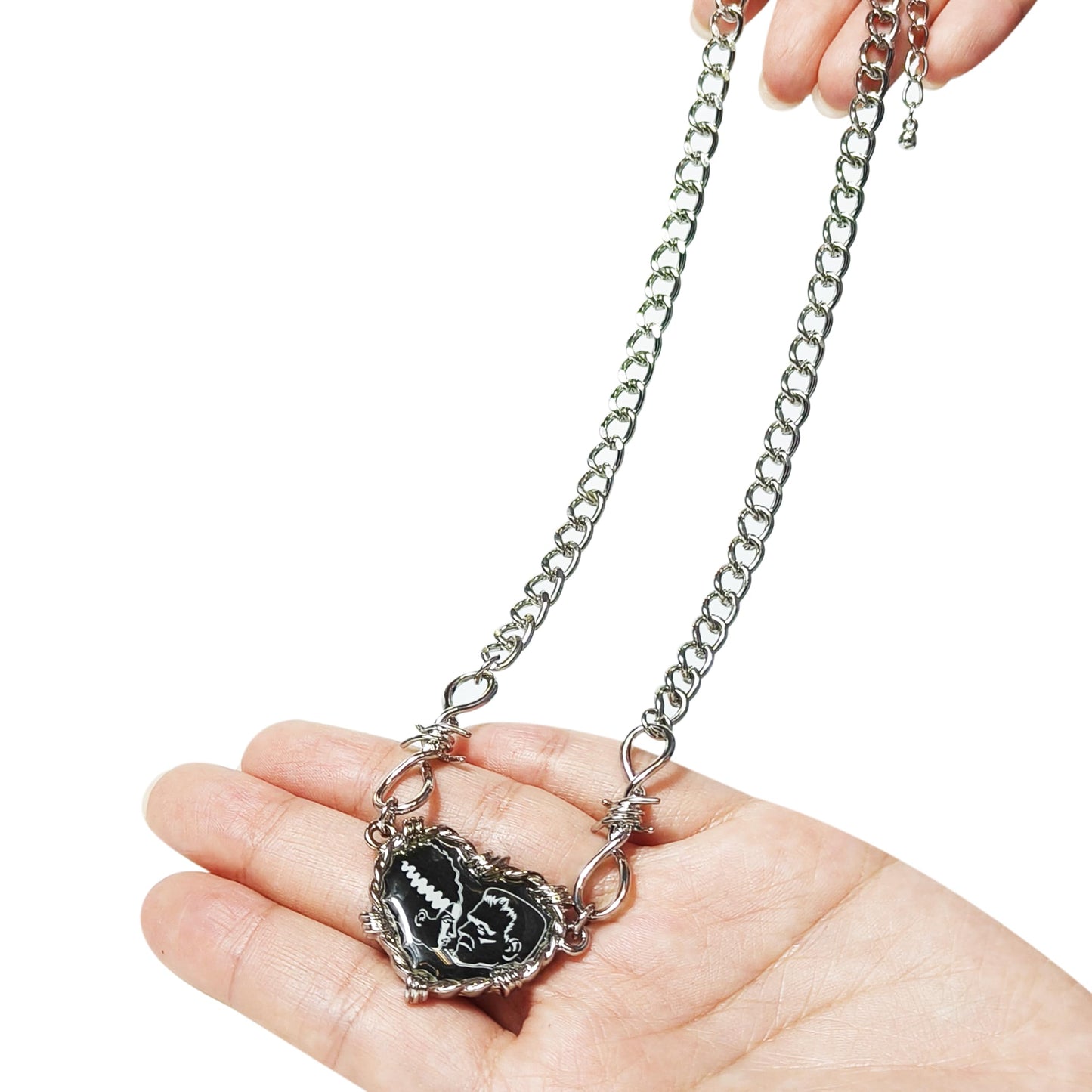 LUV HER Kids Universal Monsters Necklace – Frankenstein & Bride of Frankenstein Heart Pendant