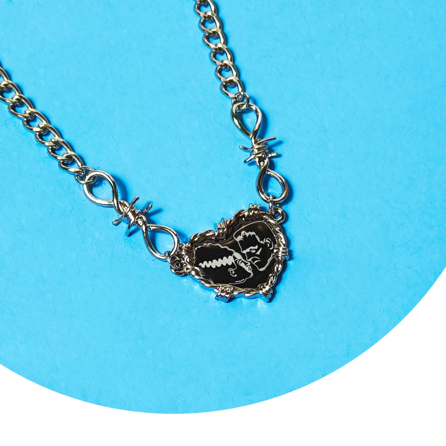 LUV HER Kids Universal Monsters Necklace – Frankenstein & Bride of Frankenstein Heart Pendant