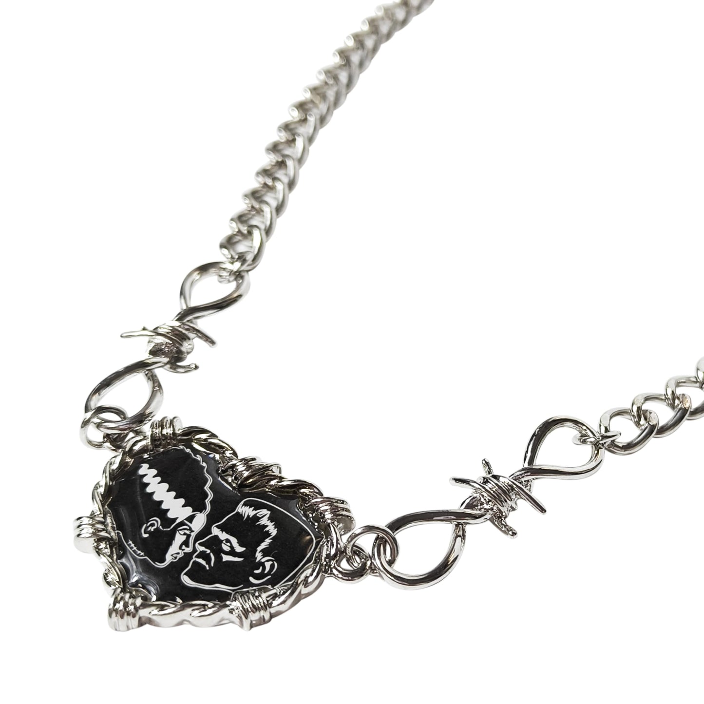 LUV HER Kids Universal Monsters Necklace – Frankenstein & Bride of Frankenstein Heart Pendant