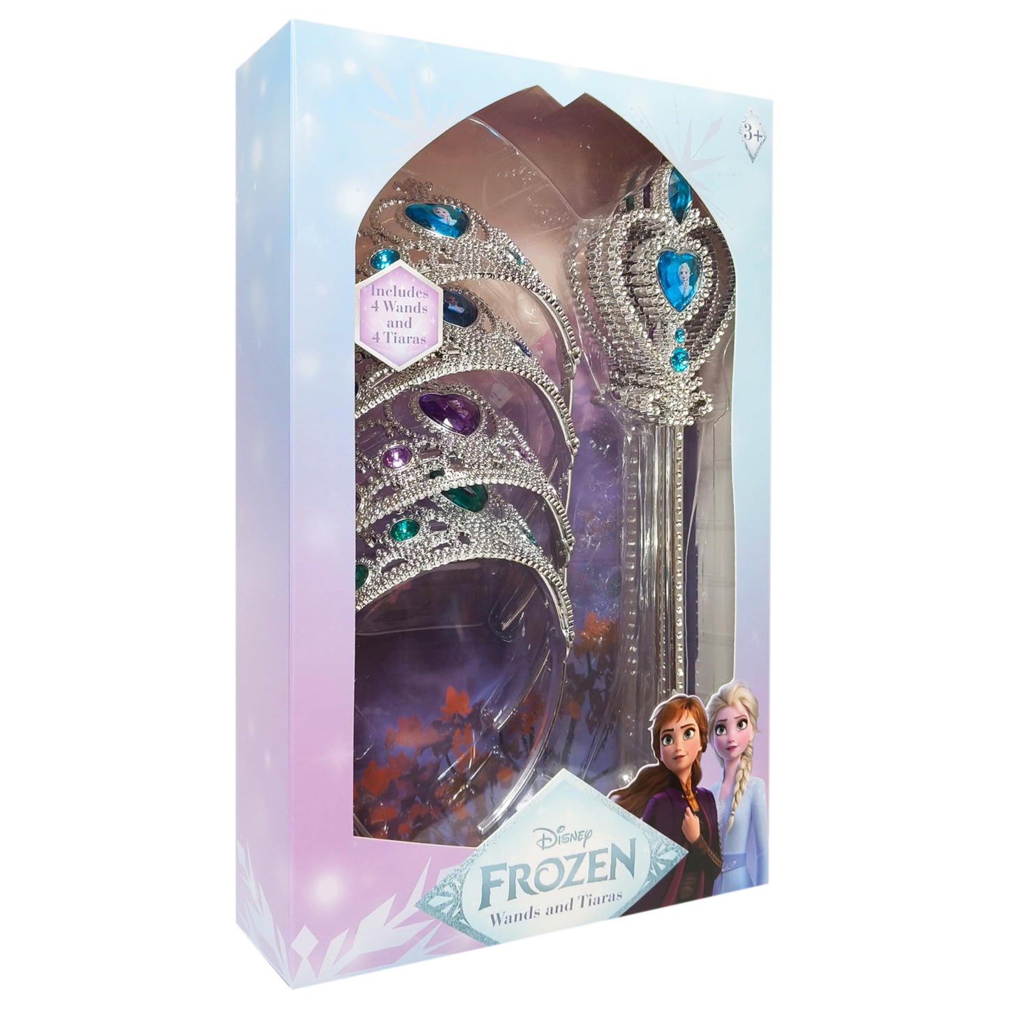 LUV HER Frozen-Themed Princess Crown & Wand Set – 8 Pack (4 Tiaras, 4 Wands) ICY Blue & Silver