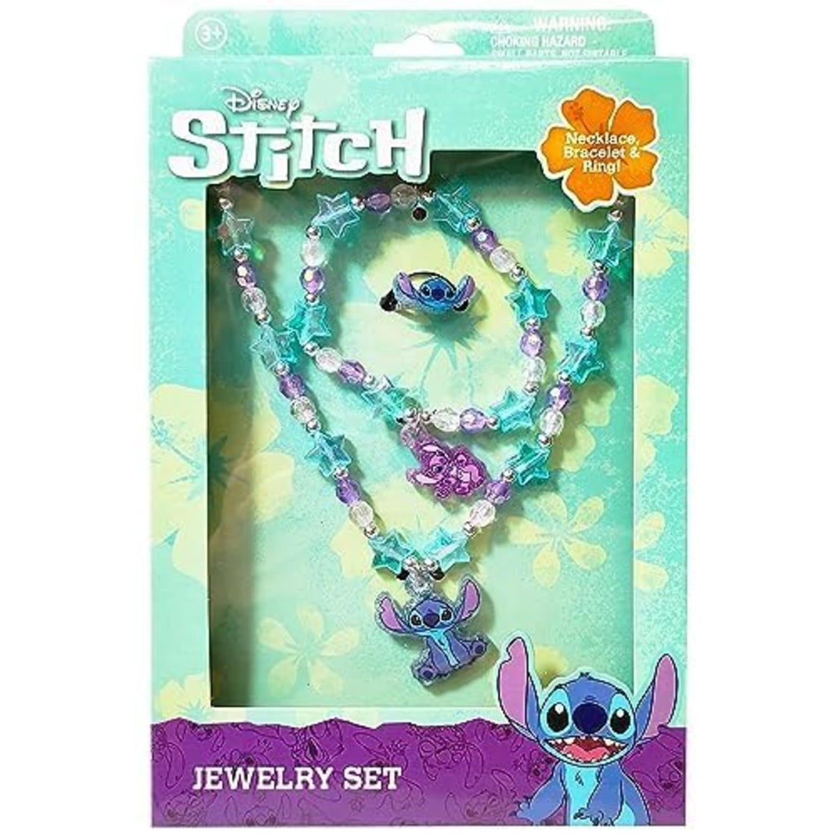 LUV HER Stitch Play Jewelry Set – 3-Piece Princess Beaded Necklace, Bracelet & Ring