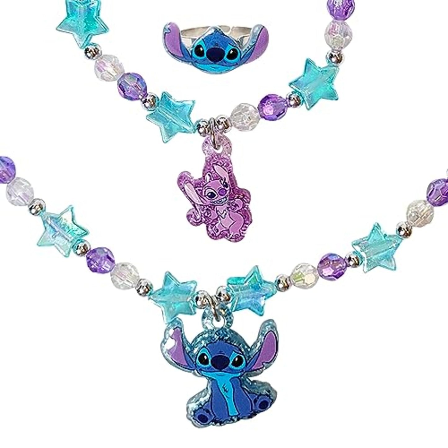 LUV HER Stitch Play Jewelry Set – 3-Piece Princess Beaded Necklace, Bracelet & Ring