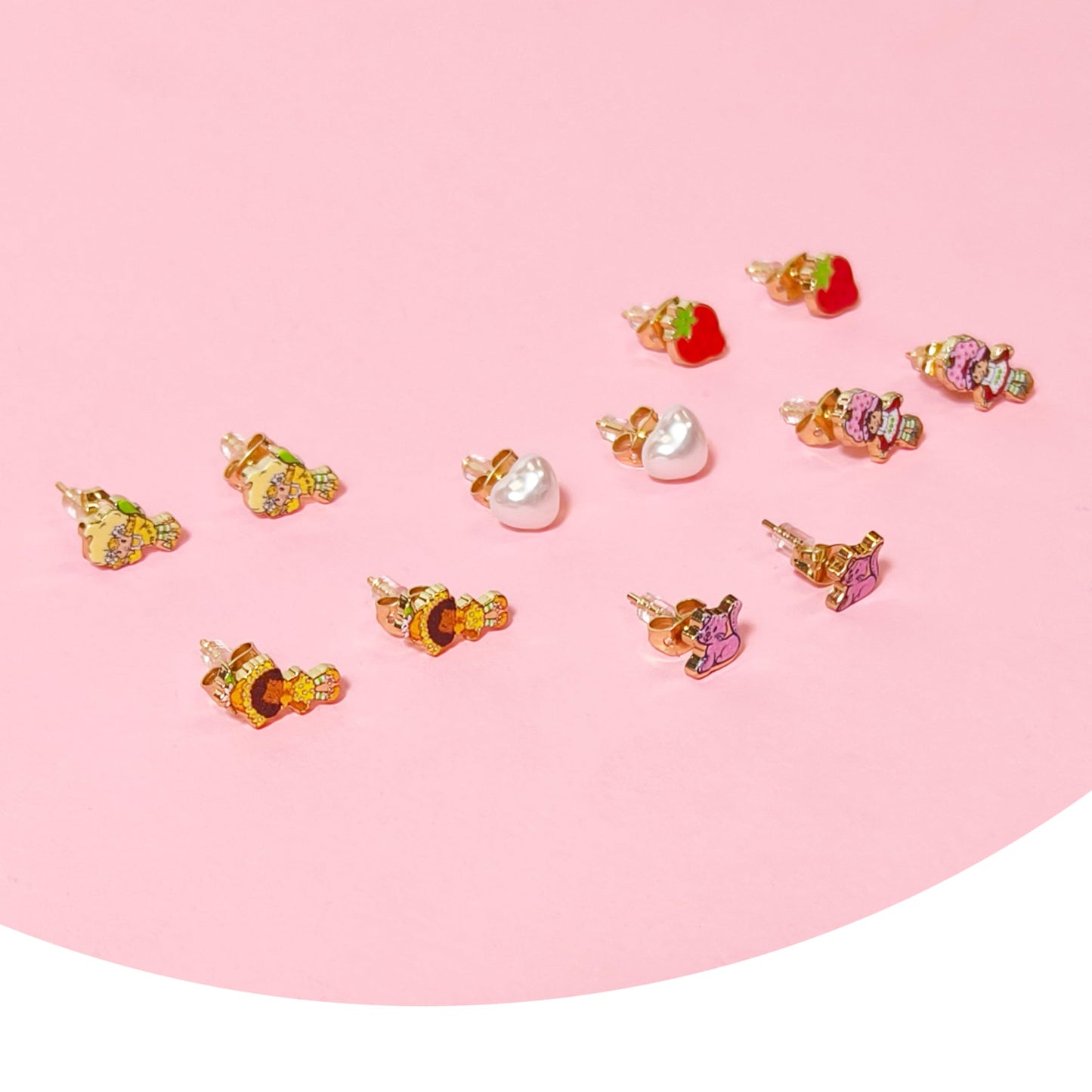LUV HER Strawberry Shortcake Hypoallergenic Earrings for Girls 4+ | Safe Stud Jewelry (6 Pairs)