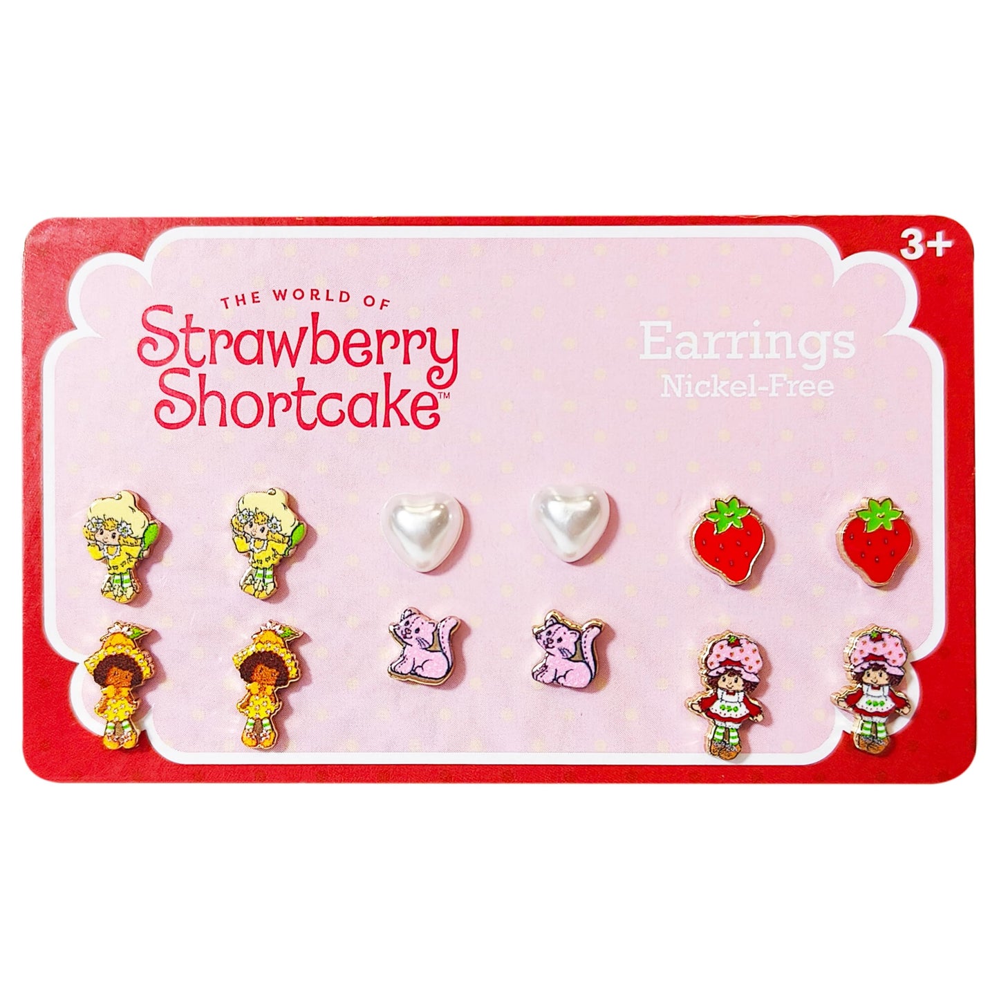 LUV HER Strawberry Shortcake Hypoallergenic Earrings for Girls 4+ | Safe Stud Jewelry (6 Pairs)