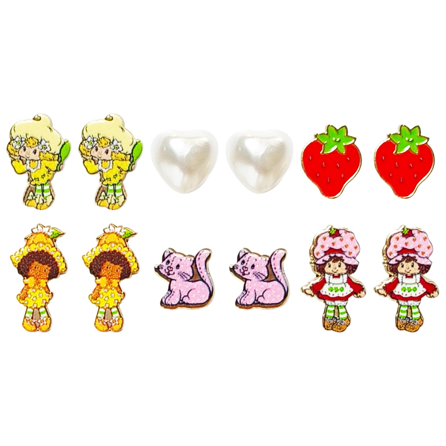 LUV HER Strawberry Shortcake Hypoallergenic Earrings for Girls 4+ | Safe Stud Jewelry (6 Pairs)
