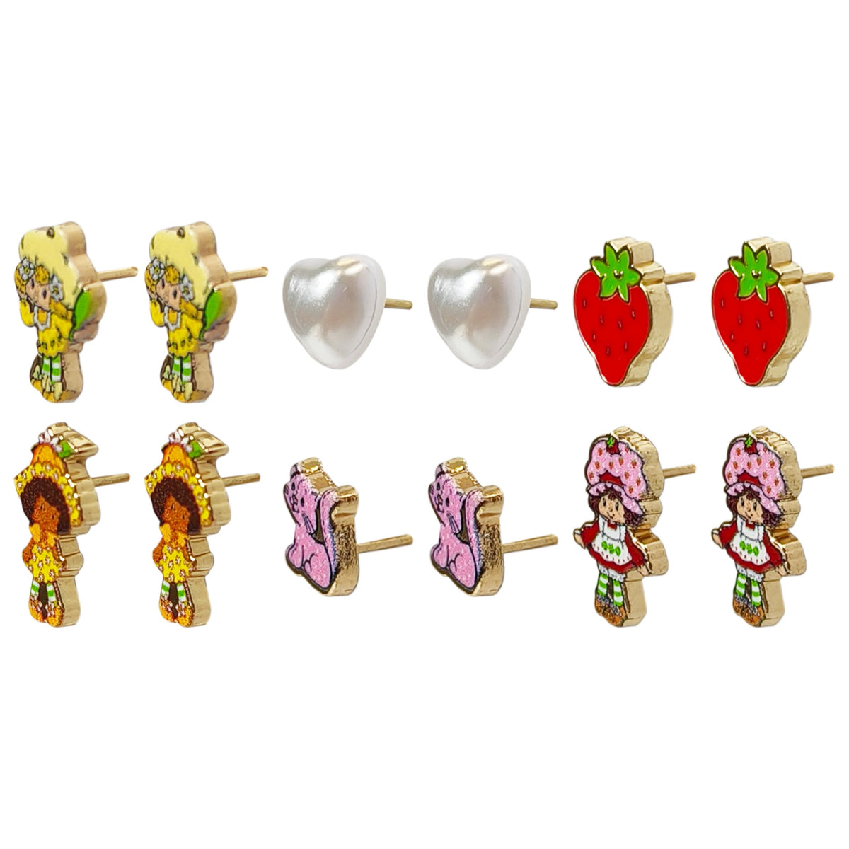 LUV HER Strawberry Shortcake Hypoallergenic Earrings for Girls 4+ | Safe Stud Jewelry (6 Pairs)