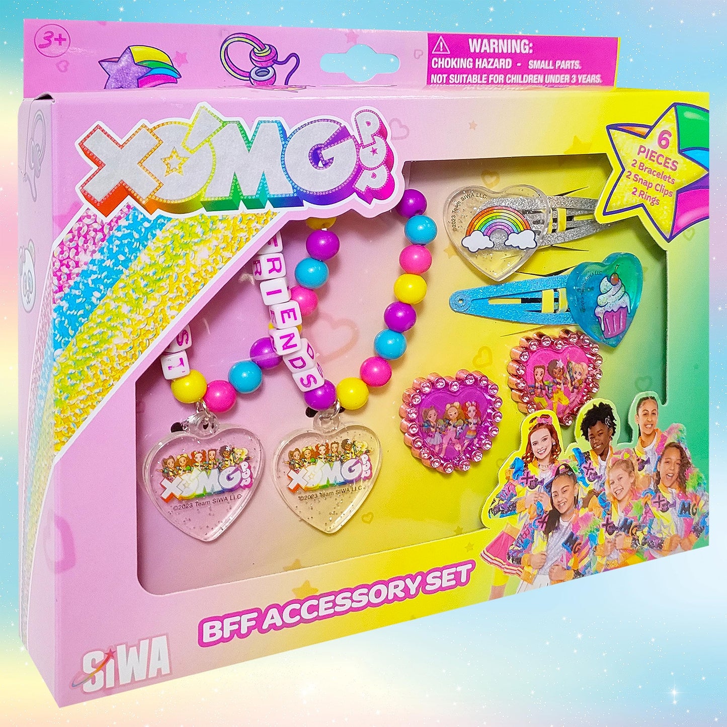 LUV HER XOMG POP Girls BFF 6-Piece Jewelry Box Set | Rings, Bead Bracelets & Snap Hair Clips Ages 3+