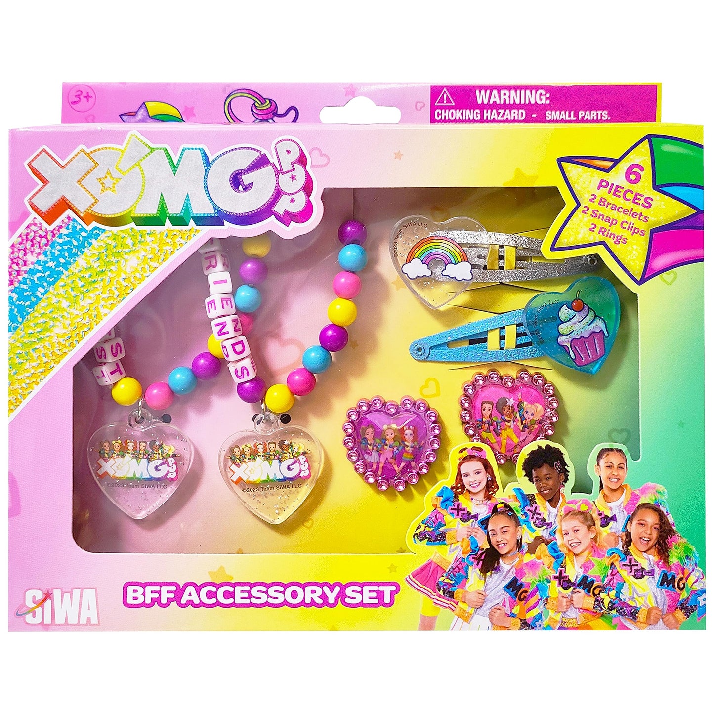 LUV HER XOMG POP Girls BFF 6-Piece Jewelry Box Set | Rings, Bead Bracelets & Snap Hair Clips Ages 3+