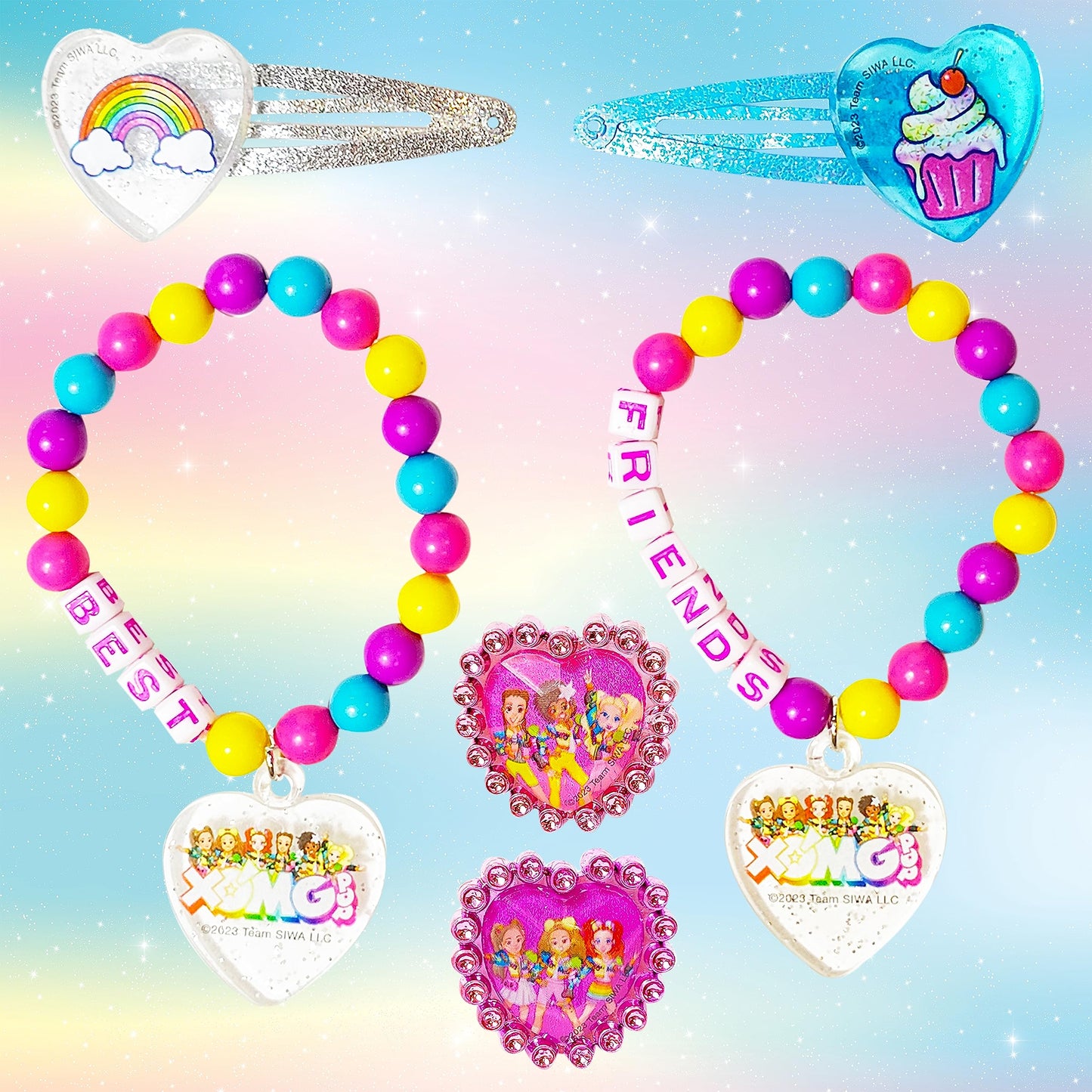 LUV HER XOMG POP Girls BFF 6-Piece Jewelry Box Set | Rings, Bead Bracelets & Snap Hair Clips Ages 3+