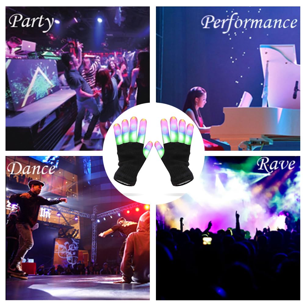Luwint LED Light Up Gloves – Colorful Flashing Rave Party Accessories for Teens & Adults