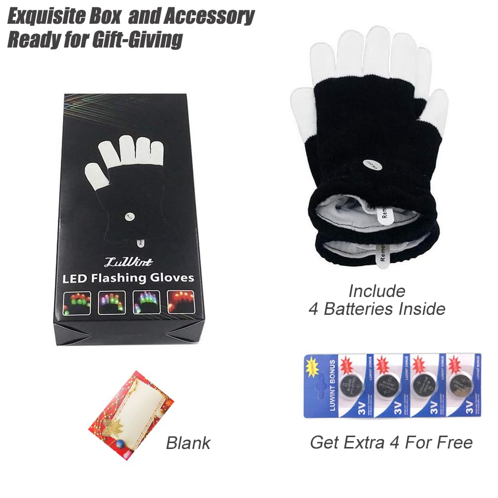 Luwint LED Light Up Gloves – Colorful Flashing Rave Party Accessories for Teens & Adults