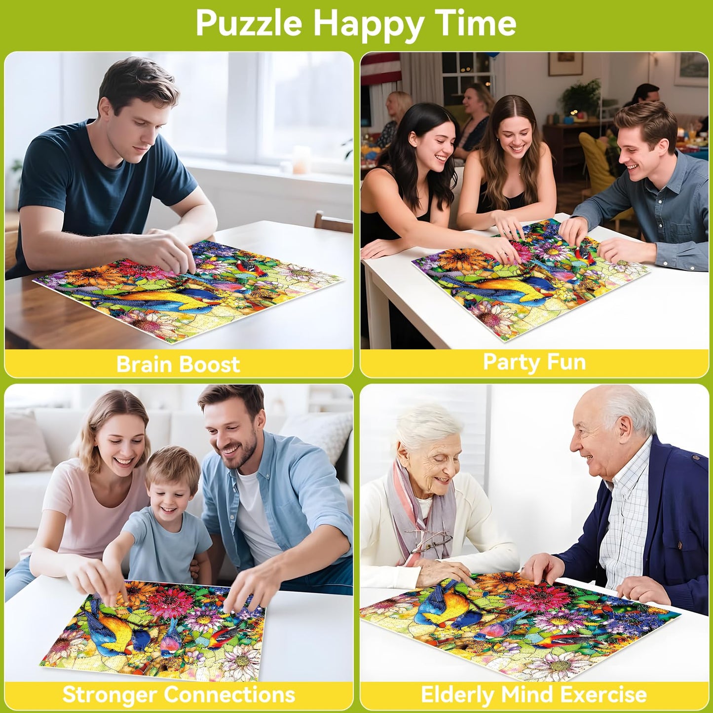 Luxdivina 1000-Piece Jigsaw Puzzle: Birds & Flowers Stained-Glass Mosaic for Adults
