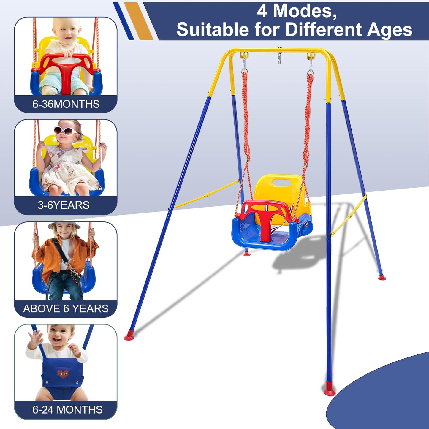 Luxdsgn 3-in-1 Toddler Swing Set — Indoor/Outdoor, Foldable Stand, Ages 6 Months to 10 Years