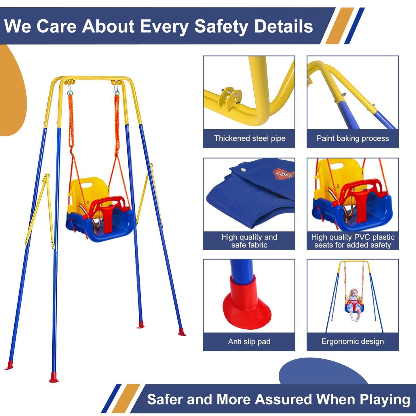 Luxdsgn 3-in-1 Toddler Swing Set — Indoor/Outdoor, Foldable Stand, Ages 6 Months to 10 Years