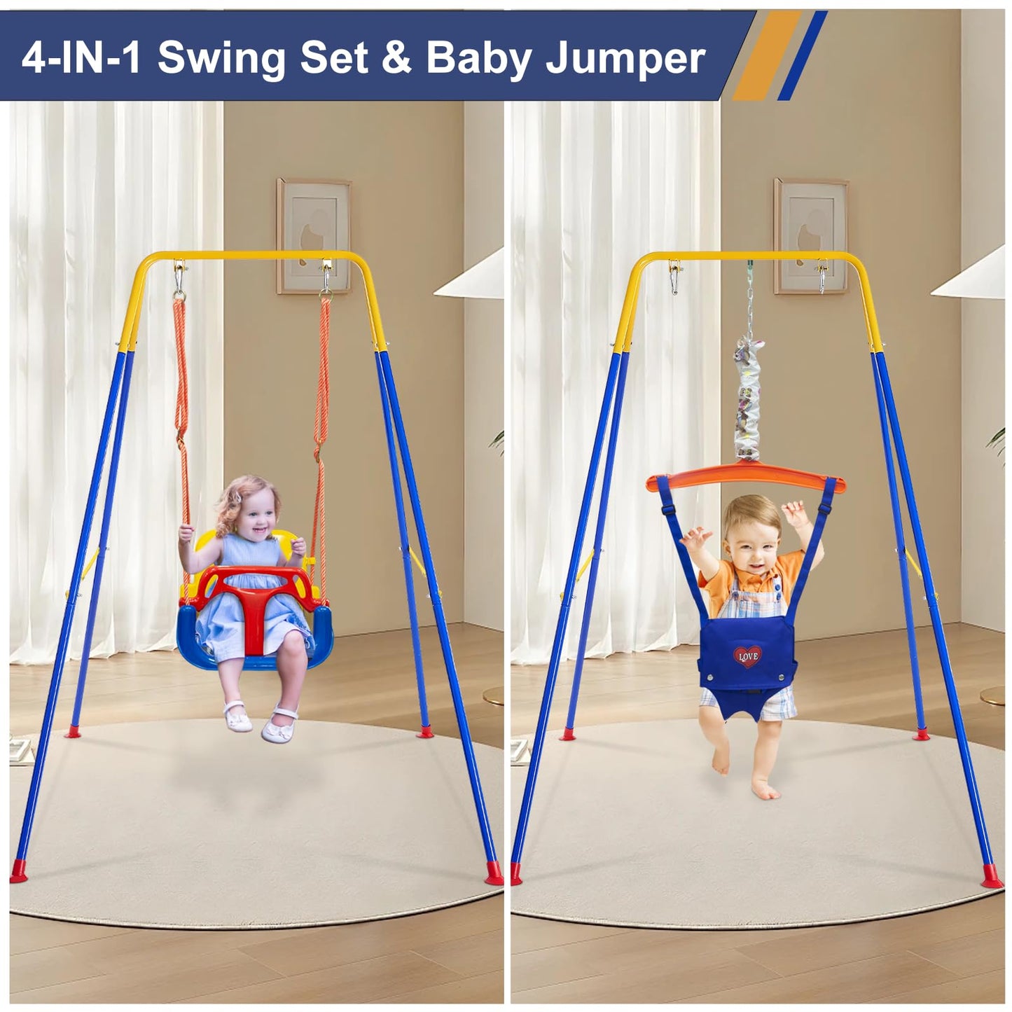 Luxdsgn 3-in-1 Toddler Swing Set — Indoor/Outdoor, Foldable Stand, Ages 6 Months to 10 Years