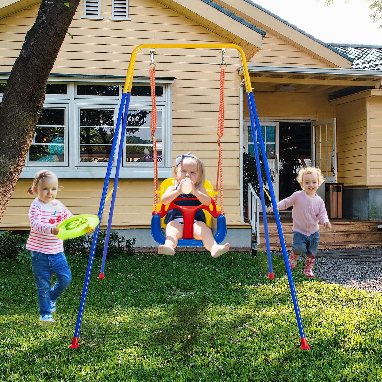 Luxdsgn 3-in-1 Toddler Swing Set — Indoor/Outdoor, Foldable Stand, Ages 6 Months to 10 Years