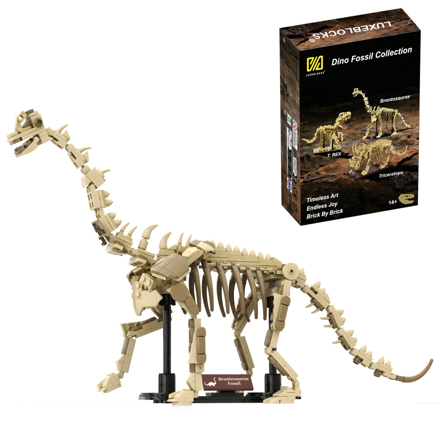 LUXEBLOCKS Brontosaurus Skeleton Building Set – 19-Inch Display Model with Articulated Joints (476 Pieces)