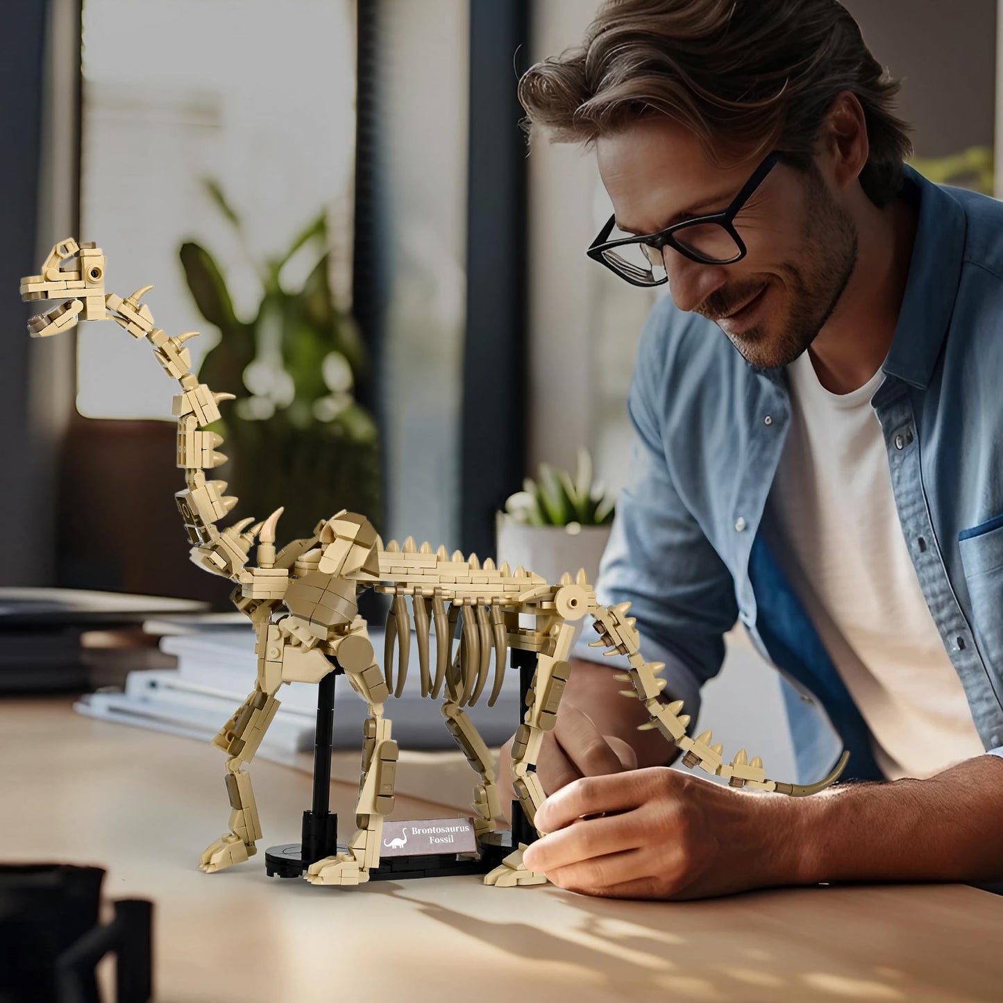 LUXEBLOCKS Brontosaurus Skeleton Building Set – 19-Inch Display Model with Articulated Joints (476 Pieces)