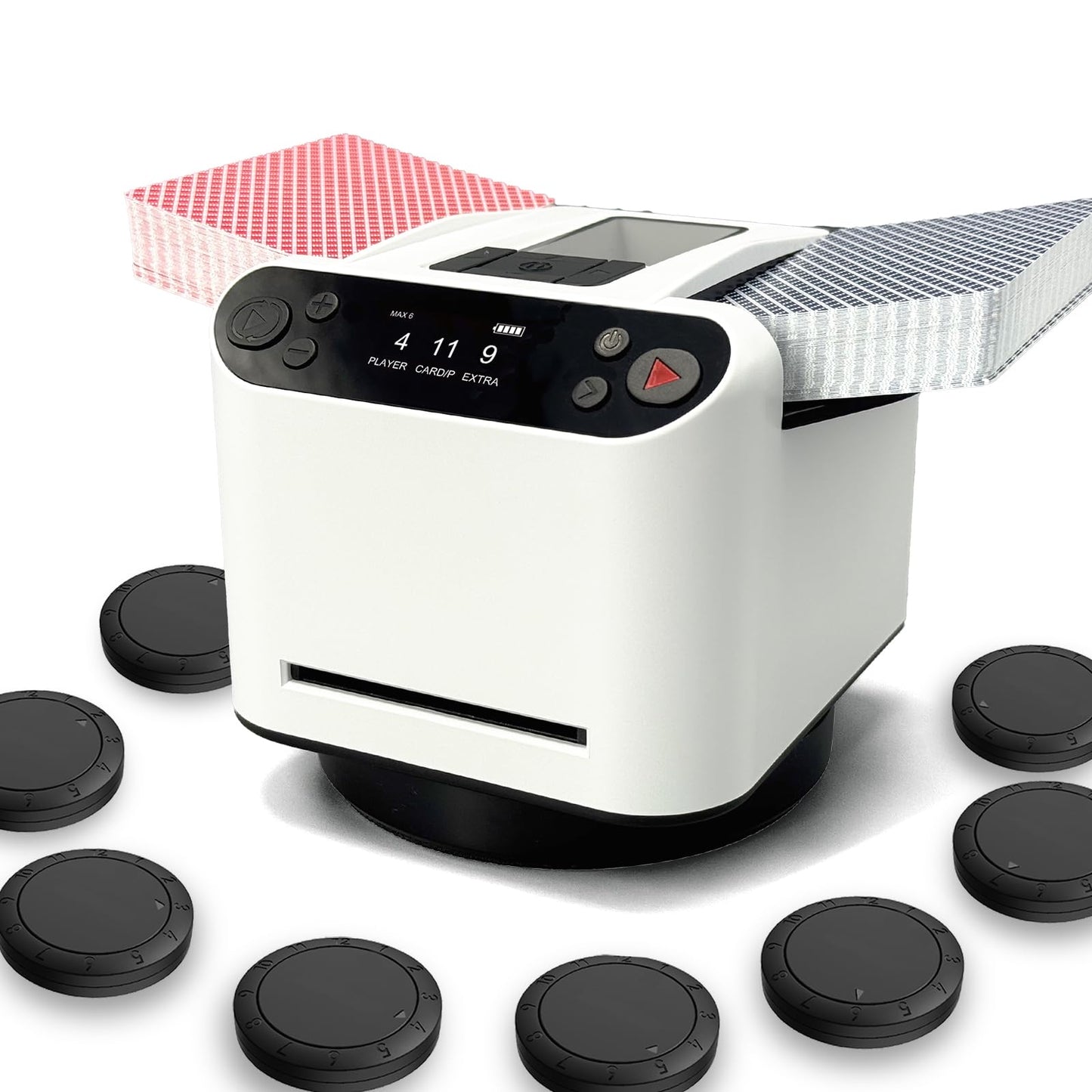 LuxeVoy Automatic Card Shuffler & Dealer – 2 Decks, 12 Players, 5 Games, Quiet & Rechargeable