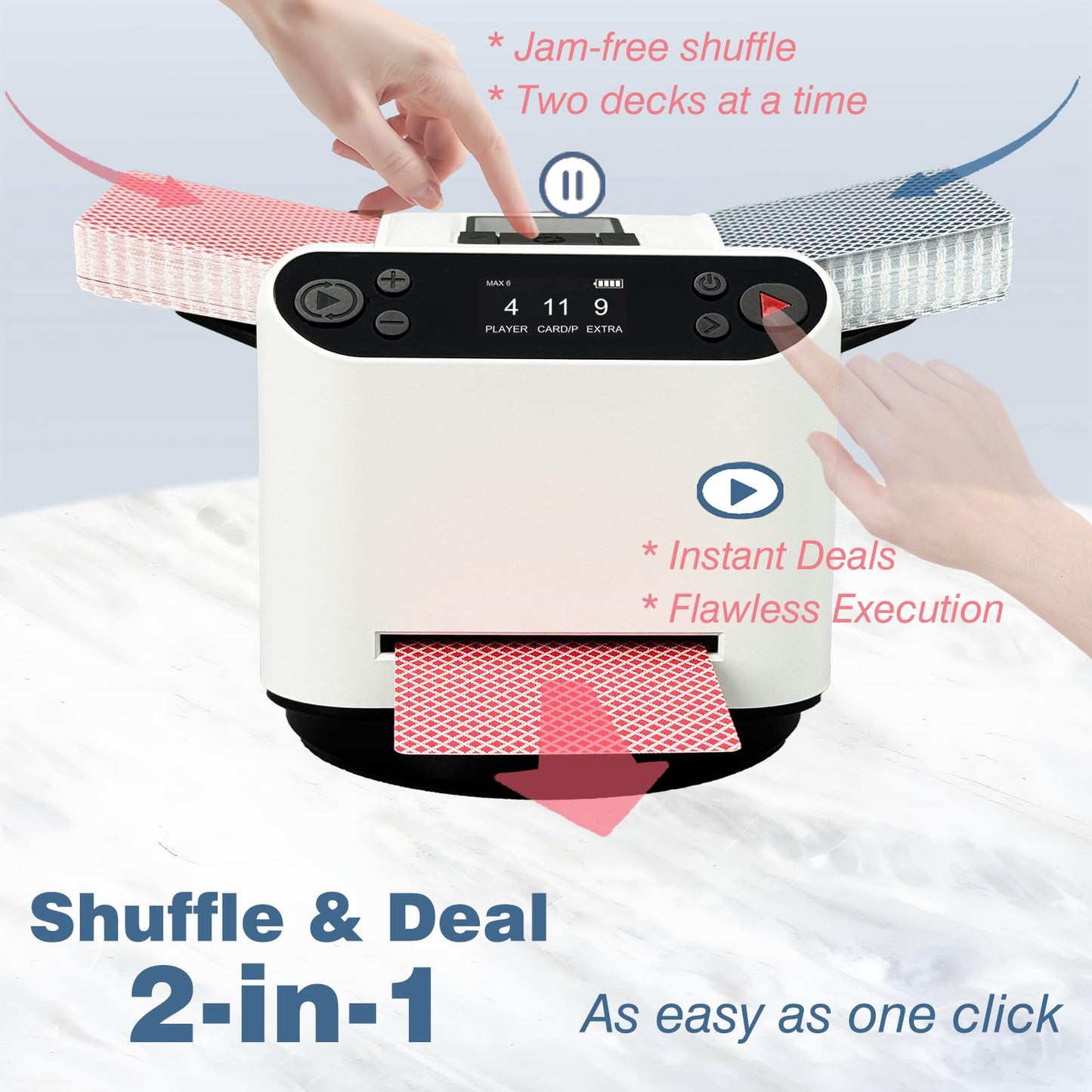 LuxeVoy Automatic Card Shuffler & Dealer – 2 Decks, 12 Players, 5 Games, Quiet & Rechargeable