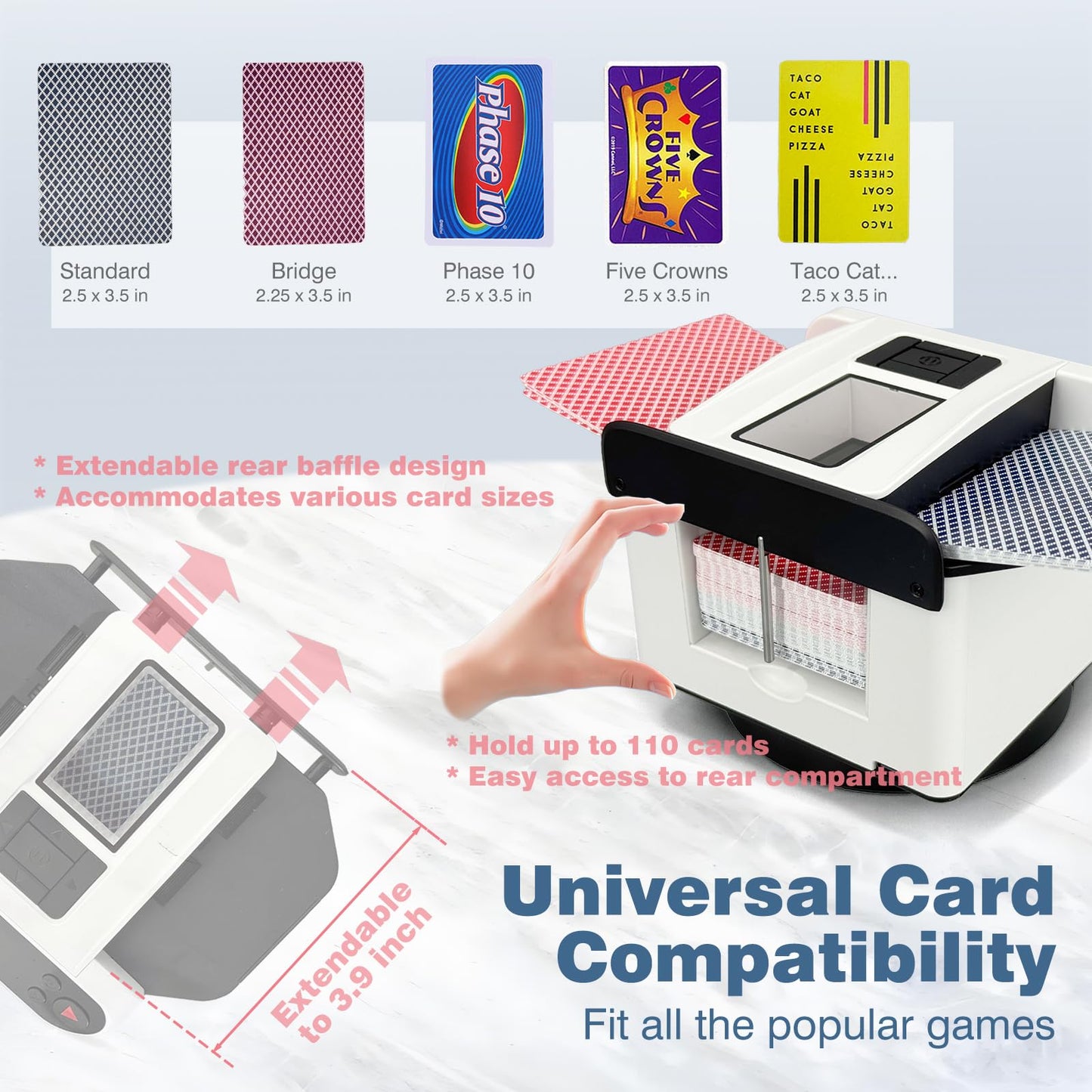 LuxeVoy Automatic Card Shuffler & Dealer – 2 Decks, 12 Players, 5 Games, Quiet & Rechargeable