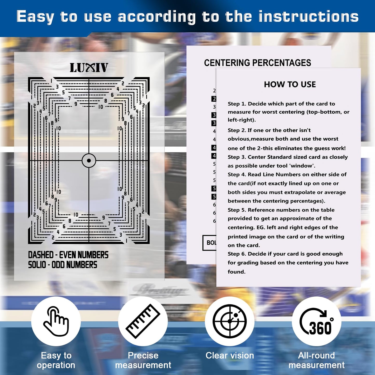 Luxiv Card Grading Centering Tool Kit — 30X Magnifier, Right-Angle Guide, 2 Soft Cloths