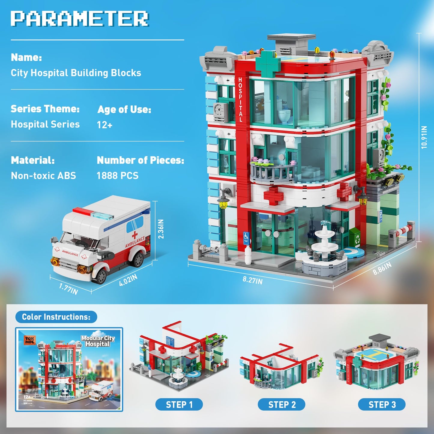 LuxRebuty City Hospital Building Block Set – 1888 Pcs | Immersive Architecture