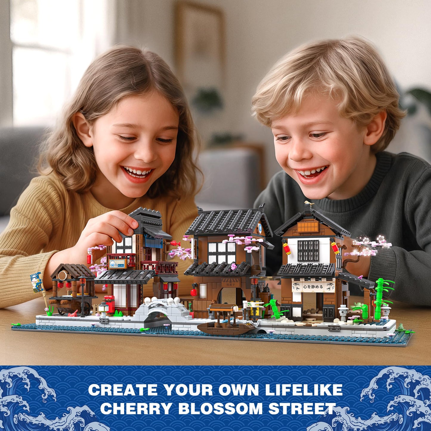 LuxRebuty Cherry Blossom Village Building Set – Sakura Street View, Izakaya & Tea House (2058 Pcs)