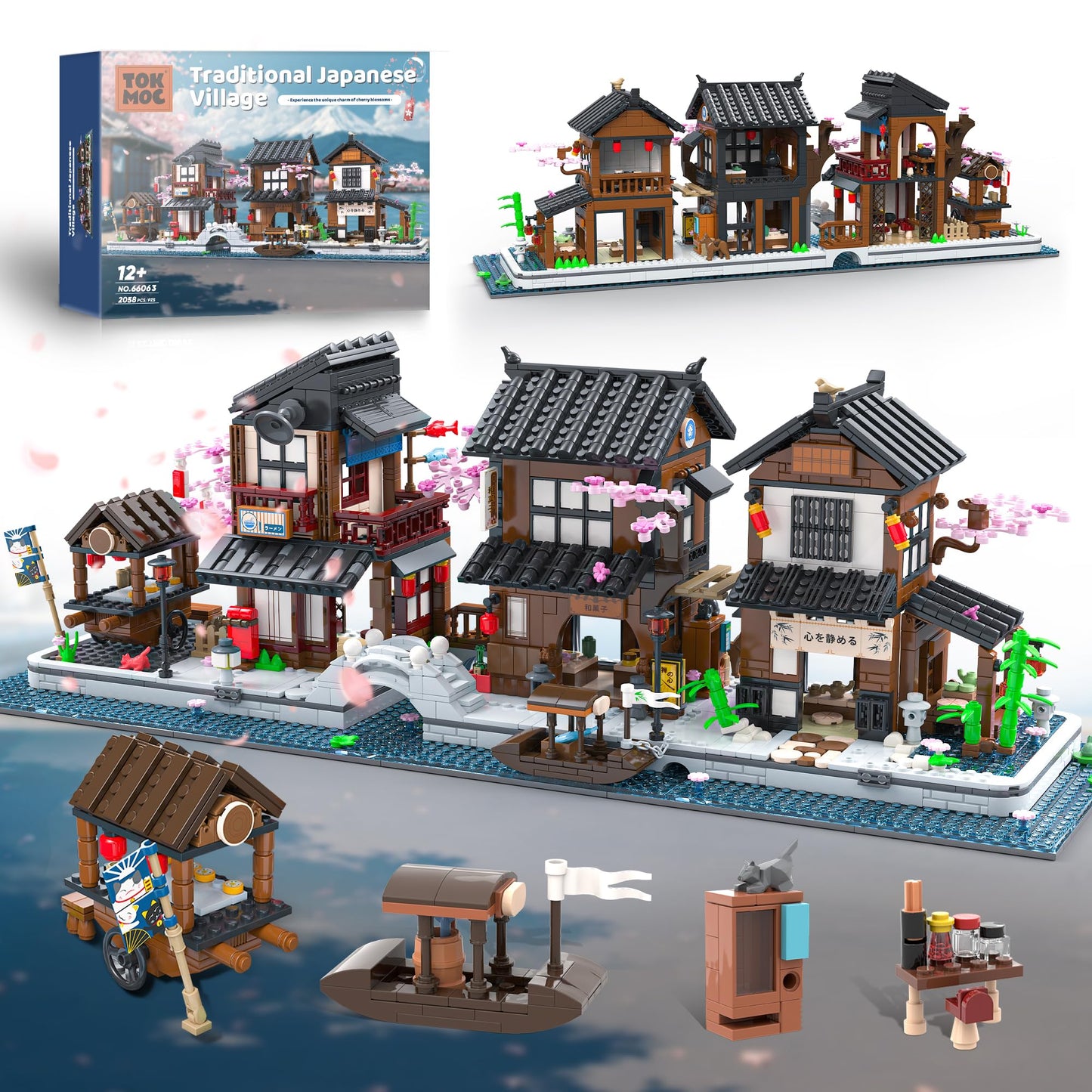 LuxRebuty Cherry Blossom Village Building Set – Sakura Street View, Izakaya & Tea House (2058 Pcs)