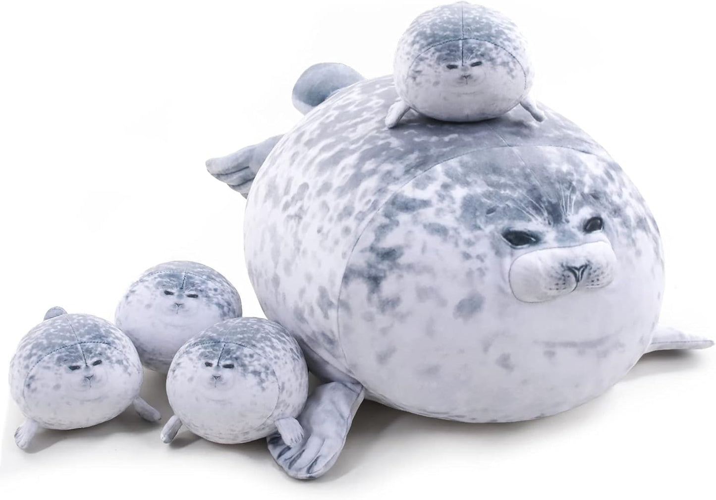 LUXSIT 20-Inch Chubby Blob Seal Pillow with 4 Babies – Large Plush Seal Toy