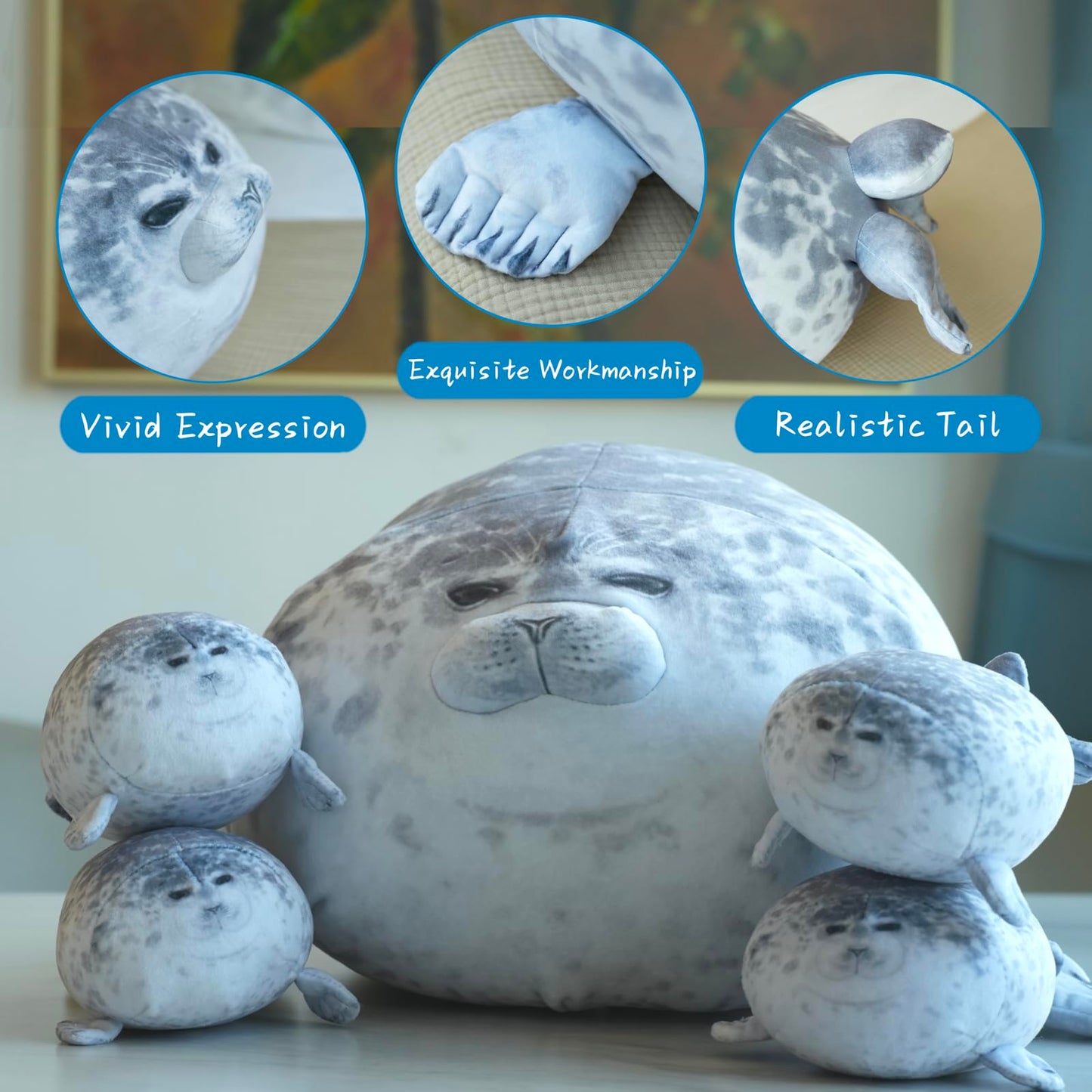 LUXSIT 20-Inch Chubby Blob Seal Pillow with 4 Babies – Large Plush Seal Toy